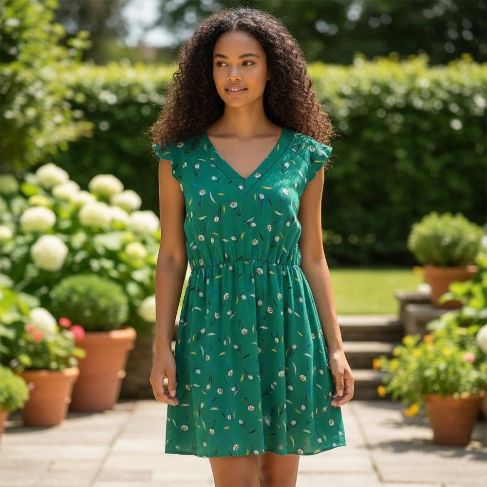 41 Hawthorn Green Floral Flutter Sleeve Cutout Back Dress XL Petite